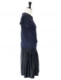 Robe fluide en coton bleu marine et soie noire Px boutique 850€ Taille 36 