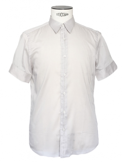 Chemise manches courtes en voile de coton gris clair Prix boutique 350€ Taille M