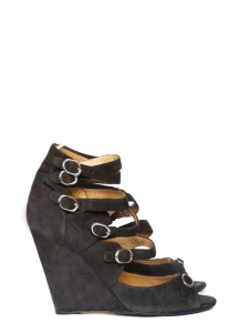 Multi-strap dark grey suede leather wedge sandals Retail price €595 Size 37