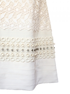 CHLOE Light beige silk and white lace dress embroidered with Swarovski crystals Retail price €3500 Size 36