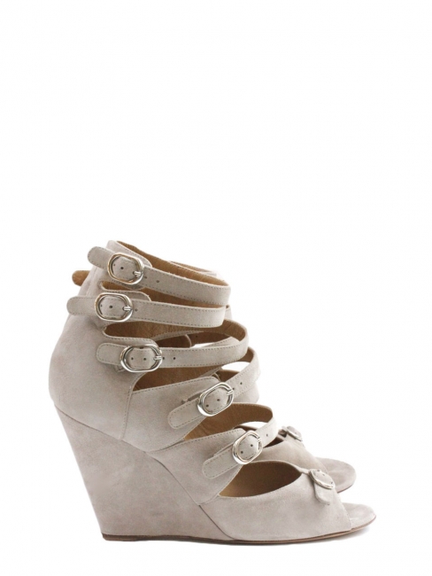 Beige pink multi-strap wedge sandals Retail price $760 Size 36.5