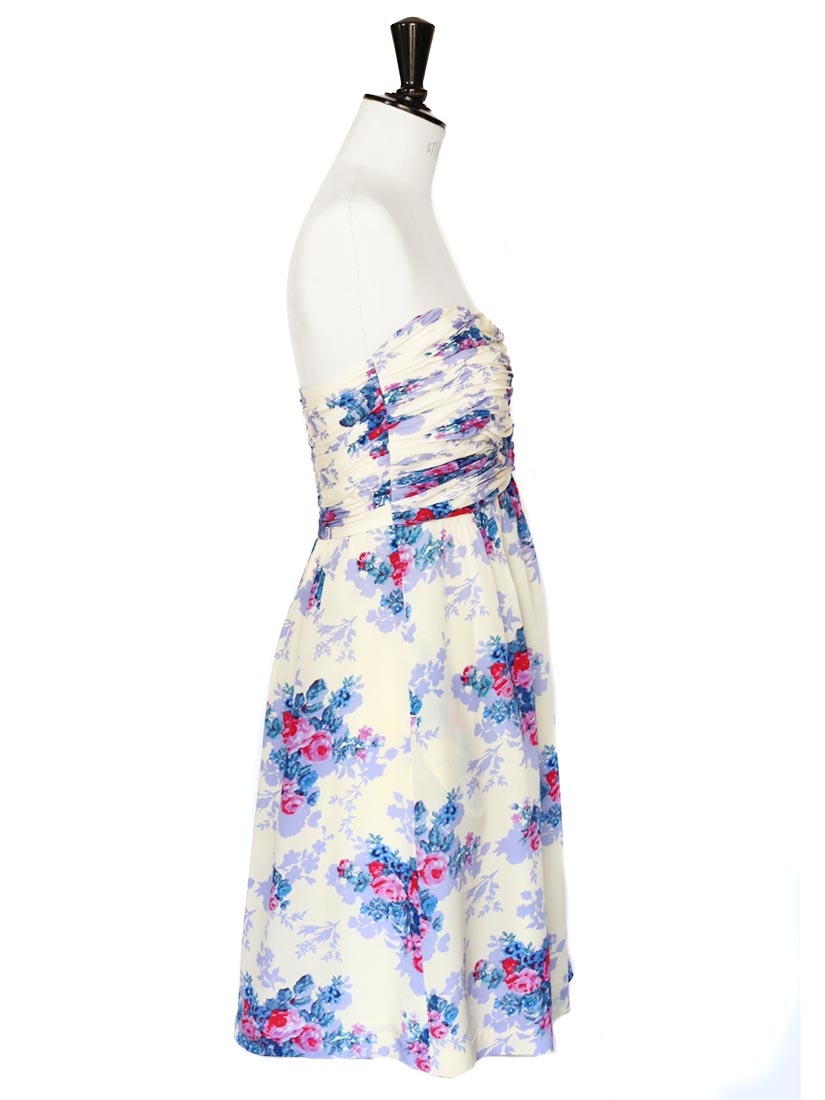 Beschrijvend kans Certificaat Boutique PAUL & JOE sister Floral print ecru silk strapless dress Size 38