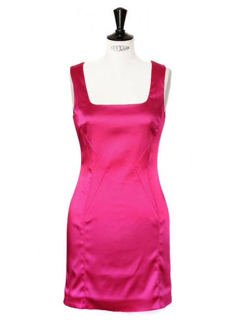 Fuchsia pink stretch satin mini dress Retail price €415 Size 36/38