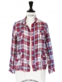 Blue light red and white check print plaid cotton jacket Size 34/36