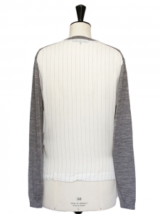 Light grey merino wool and striped silk sweater Retail price €320 Size 36