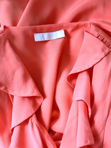 Orange red silk crêpe short sleeves décolleté dress Retail price €1200 Size 36/38