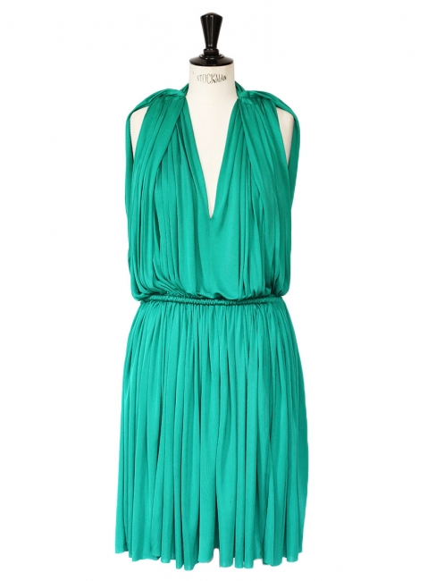 Emerald green pleated and draped grecian style evening dress Retail price €1850 Size 38/40