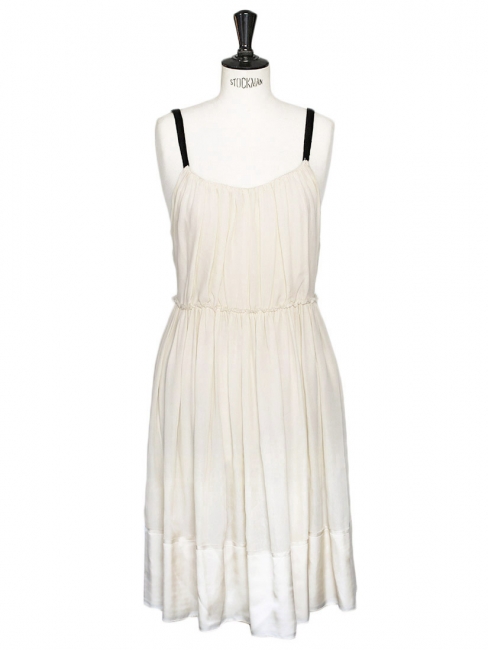 Ivory cream silk chiffon evening or wedding dress with beaded straps Retail price €2000 Size 38