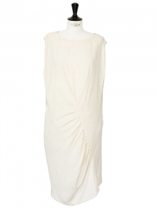 Ivory white silk crepe and lace sleeveless dress Retail price €950 Size 38