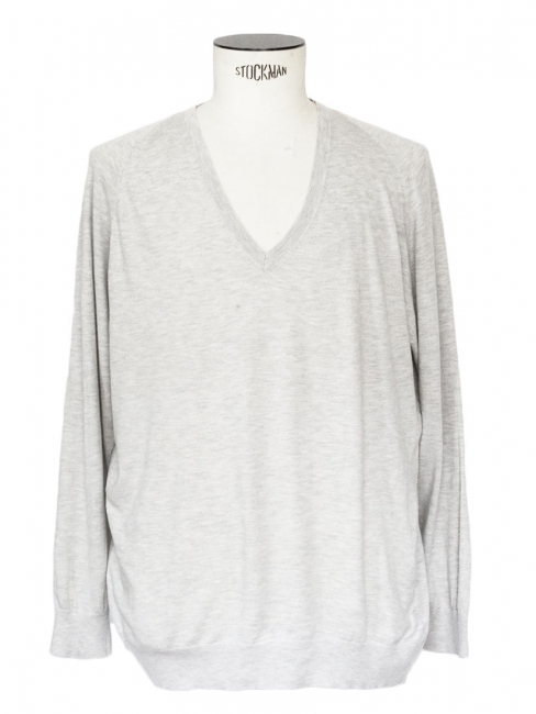 Heather grey silk cashmere and cotton long sleeves v neck jumper Retail price €180 Size L