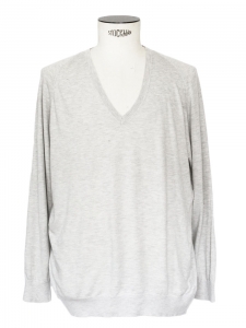 Heather grey silk cashmere and cotton long sleeves v neck jumper Retail price €180 Size M