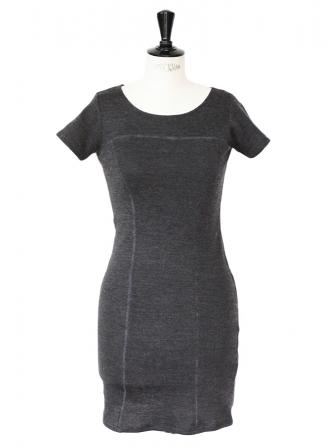 Dark grey merino wool jersey close-fitted dress Size 36