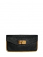 SALLY Deep black grained leather clutch bag with gold brass lock Retail price €850
