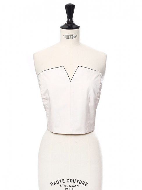 White silk sweetheart décolleté cropped top Retail price €1100 Size 34 