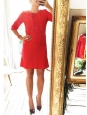 Bright red silk short sleeves Couture dress Retail price €1500 Size 38