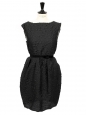Black wool and silk-blend open back cinched cloque cocktail dress Retail price €1600 Size 38