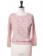 Ecru white burgundy and light pink printed cotton sweater Size S