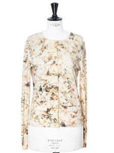 Beige floral printed fine wool cardigan NEW Retail price €800 Size 36/38
