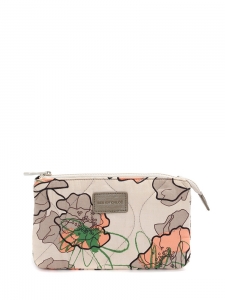 Grey pink and green printed quilted cotton zipped pouch Unique size