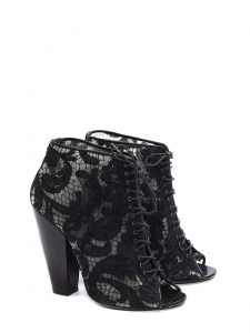 Black lace and leather heeled ankle boots sandals Retail price €650 Size 38