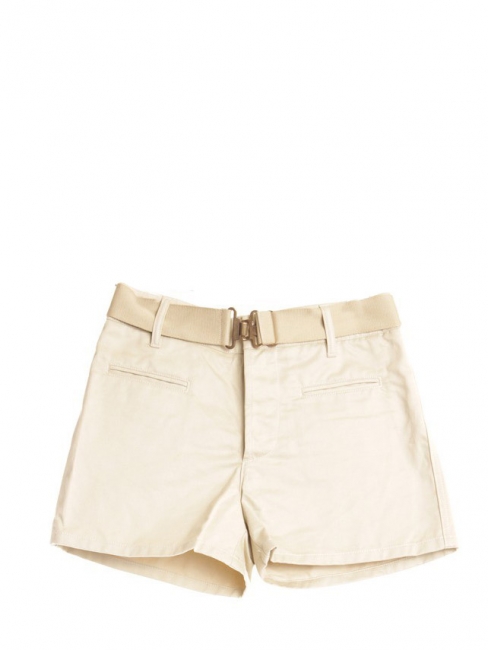 Louise Paris - CHLOE Beige cream silky cotton shorts with gold buckle ...