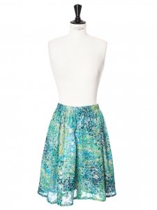 Gold blue yellow and green printed silk skirt Size 36/38