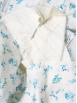 Robe manches courtes col rond en crépon de coton blanc imprimé fleuri bleu vert Taille 36