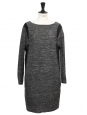 Heather grey and black silk and wool long sleeves dress Retail price €1600 Size 36/38