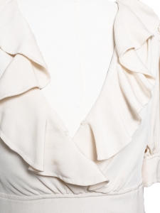Ivory white silk crepe short sleeves ruffled décolleté dress Retail price €1200 Size 