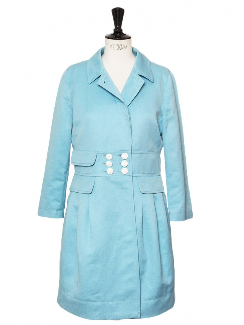 Light blue cotton and linen mid-length peacoat / jacket Retail price €590 Size 36/38