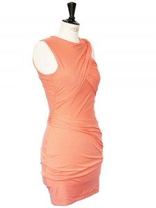 Robe sans manche orange abricot en jersey stretch drapé Px boutique 390€ Taille 36