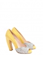 Silver glitter and yellow suede leather peep toe pumps Size 37