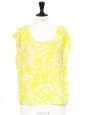 Bright yellow and white printed crepe open back sleeveless top Retail price €65 Size 38