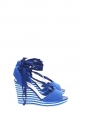Sandales compensées en toile bleu cobalt et talon à rayures NEUVES Px boutique 500€ Taille 39