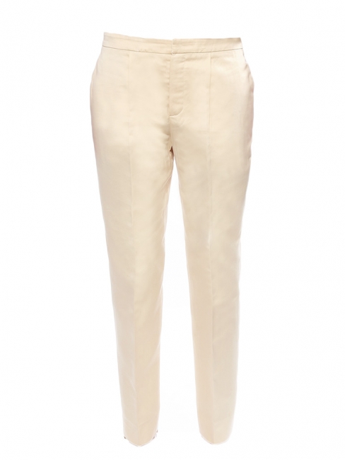 Pantalon droit en coton et soie beige champagne Px boutique 550€ Taille 38