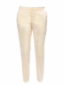 Champagne beige silk and cotton straight cut pants Retail price €550 Size 38