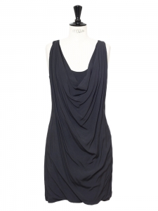 Anthracite grey draped front sleeveless dress Retail price €1200 Size S
