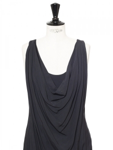 Anthracite grey draped front sleeveless dress Retail price €1200 Size S