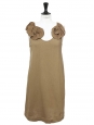 Khaki brown cotton shirt dress with silk-blend pleated ruffles Retail price €900 Size S