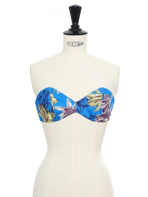 Blue, green and white tropical printed DONNIE bandeau bikini top NEW Retail price €120 Size XS