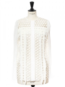 White cut-out fringed long sleeved blouse NEW Retail price €1200 Size XS