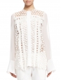 White cut-out fringed long sleeved blouse NEW Retail price €1200 Size XS