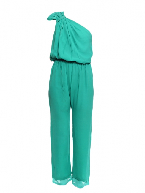 Combinaison asymétrique pantalon sarouel AMELIA en soie vert menthe Px boutique 250€ Taille 38