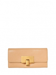 Beige pink leather fold over continental wallet Retail price €350 