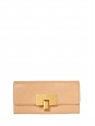 Beige pink leather fold over continental wallet Retail price €350 