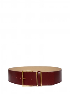 Burgundy red leather large belt with gold-tone buckle NEW Retail price €150 Size S