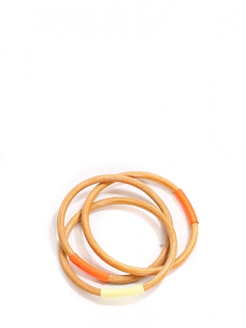 Wood fine bracelets with orange and ecru detail Unique size
