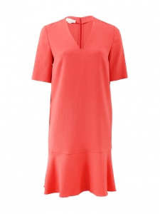 Coral pink jersey short sleeves v neck dress Retail price €600 Size XS