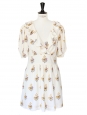 Floral printed ecru silk crêpe short sleeves décolleté dress Retail price €1200 Size 36/38