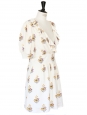Robe décolletée manches courtes en crêpe de soie écru imprimé fleuri Px boutique 1200€ Taille 36/38